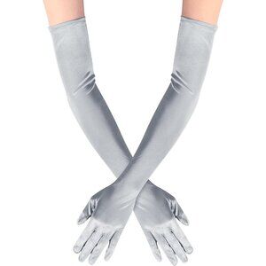 Women's Satin Dark Silver Long Gloves Costumes Elbow Length Evening Party Prom